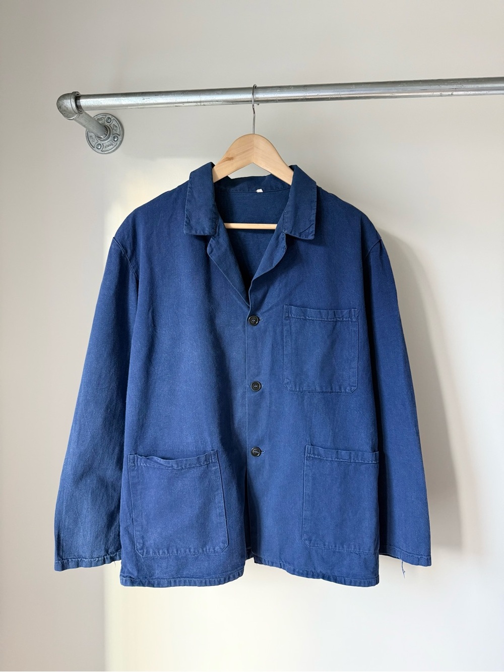 Vintage 50s 60s Blue Open Collar French Chore Jacket
